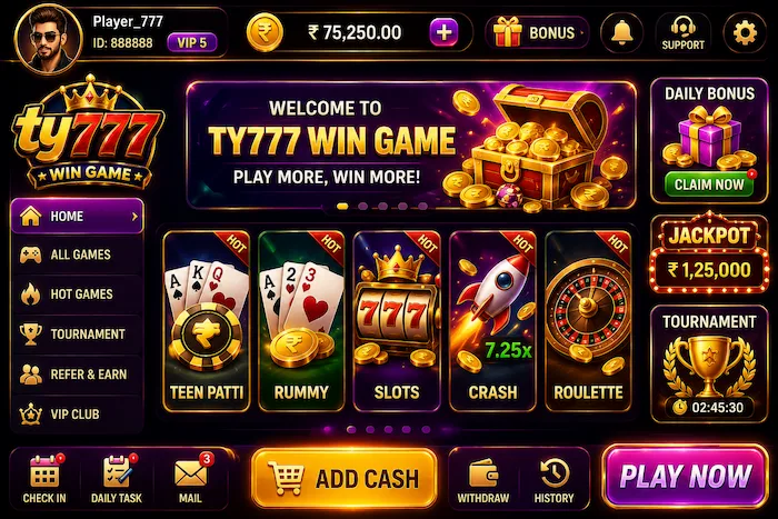 ty777 win game dashboard image