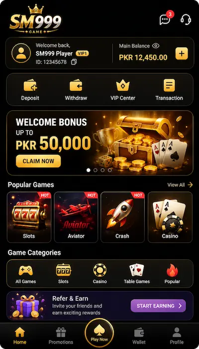 SM999 Game dashboard interface on mobile