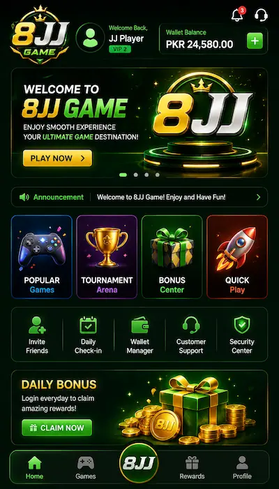 8JJ Game APK dashboard interface 2026